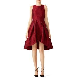 Shoshanna Coraline High Low Dress Red Floral Jacquard Sleeveless Sz 2 (Ret $605)